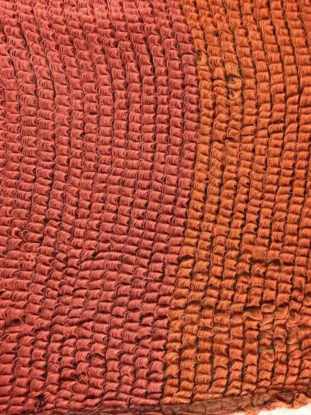 Handwoven Knit Scarf With Black Sheer Fringe Rust & Orange Colorblock Design 70x
